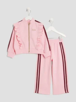 River Island Pink Girls Frill Tracksuits Set