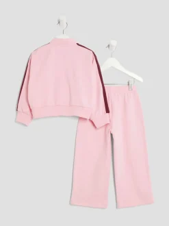 River Island Pink Girls Frill Tracksuits Set