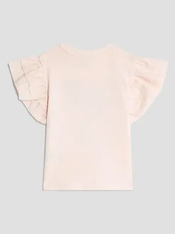River Island Pink Girls Frill Sleeve Box Graphic Print T-Shirt