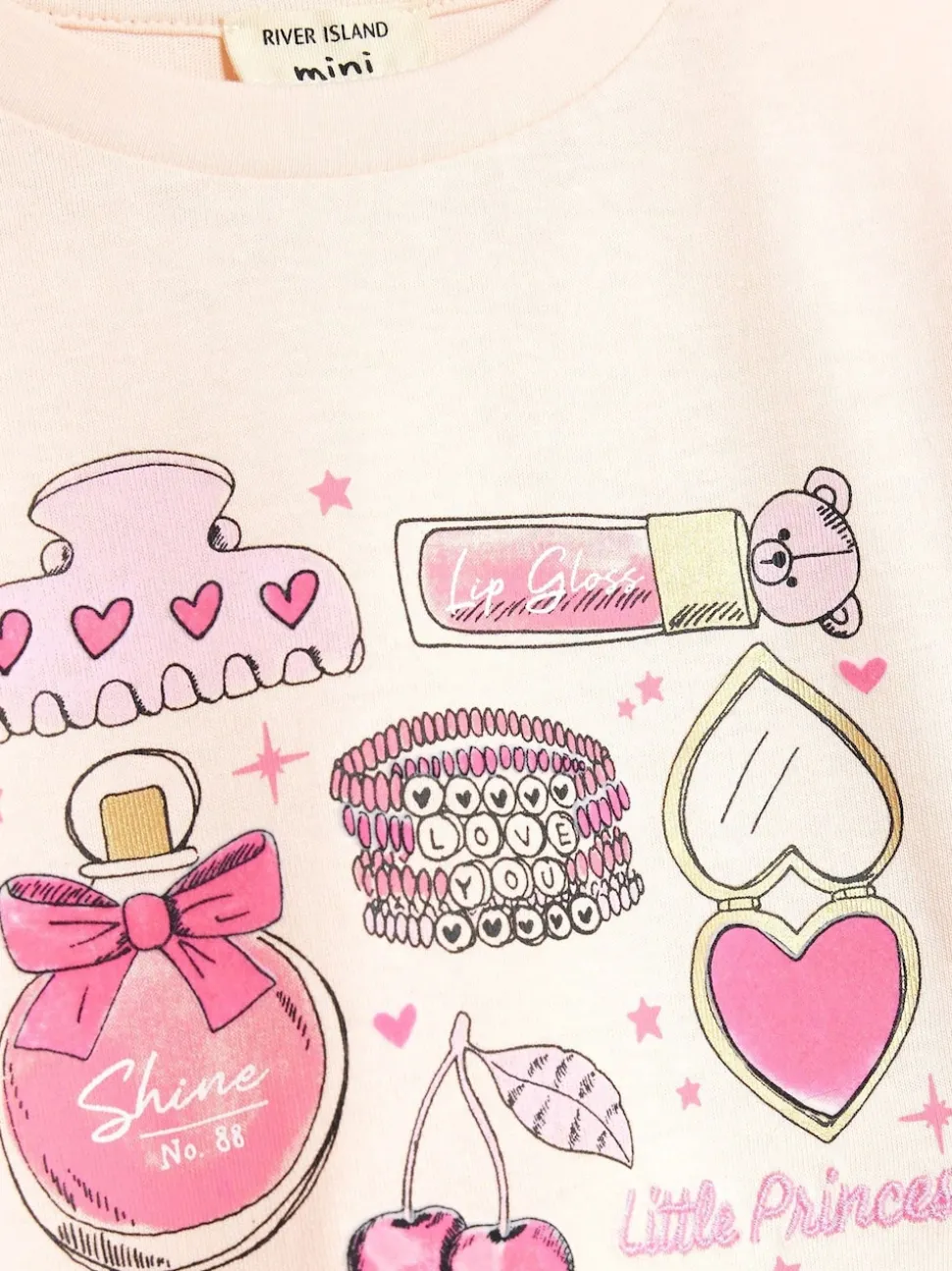 River Island Pink Girls Frill Sleeve Box Graphic Print T-Shirt