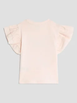 River Island Pink Girls Frill Sleeve Box Graphic Print T-Shirt