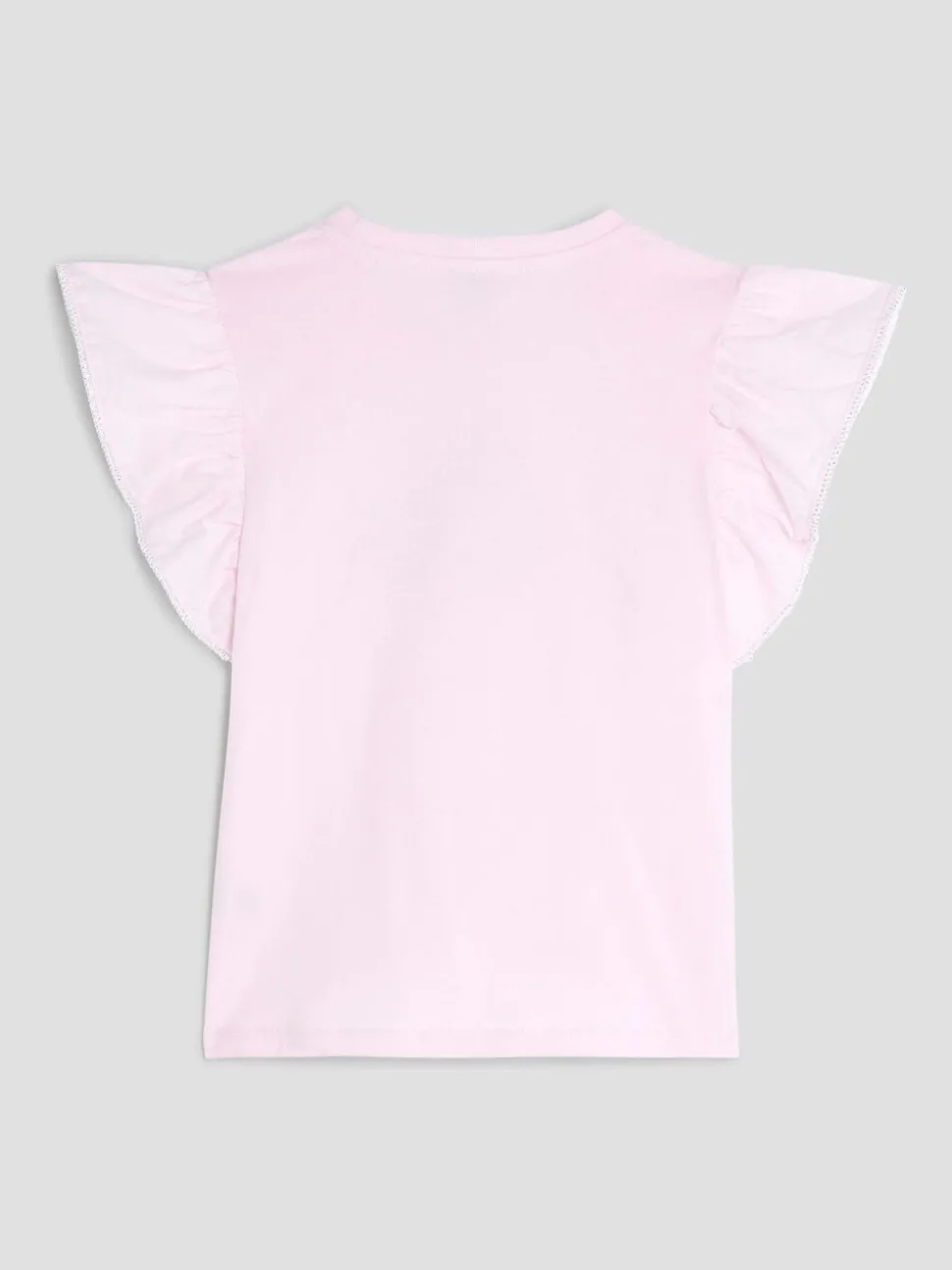 River Island Pink Girls Frill Sleeve Embellished 100% Cotton T-Shirt