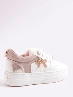 River Island Pink Girls Fur Tongue Bow Charm Trainers