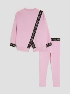 River Island Pink Girls Split Back Top and Leggings Set