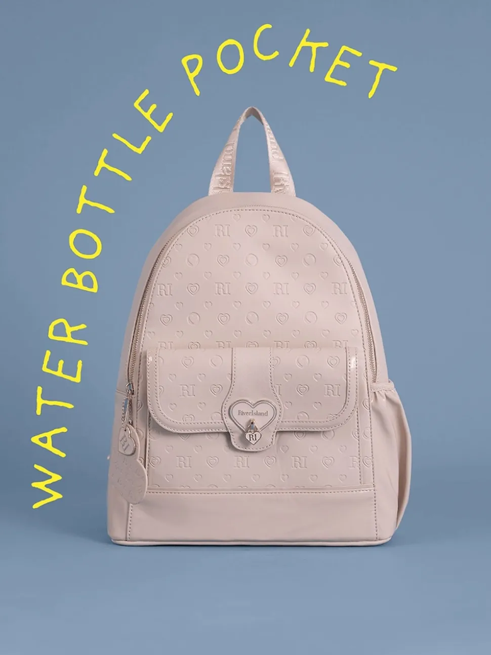 River Island Pink Heart Lock Pocket Backpack
