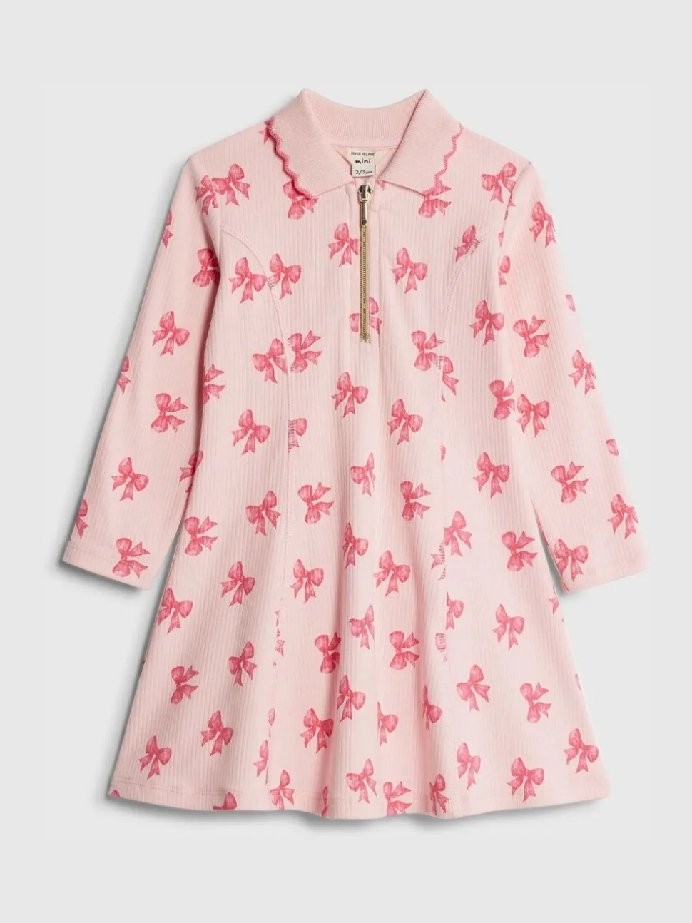 River Island Pink Long Sleeve Rib Polo Dress