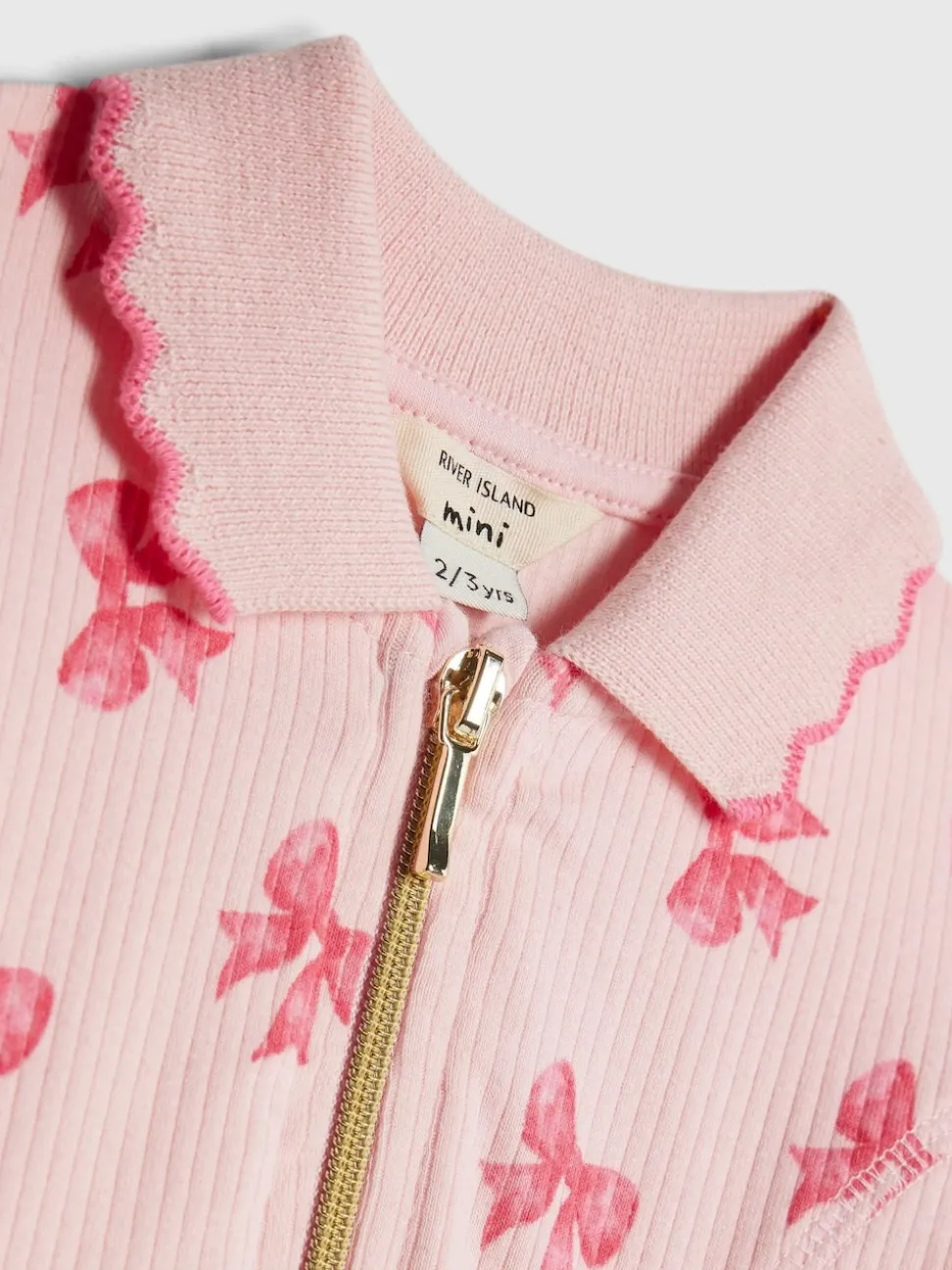 River Island Pink Long Sleeve Rib Polo Dress