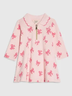 River Island Pink Long Sleeve Bow Collar Rib Dress