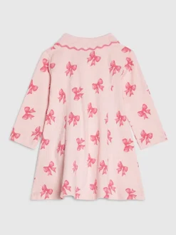 River Island Pink Long Sleeve Bow Collar Rib Dress
