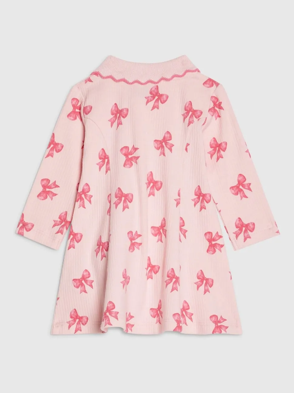 River Island Pink Long Sleeve Bow Collar Rib Dress