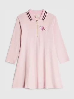 River Island Pink Long Sleeve Rib Polo Dress