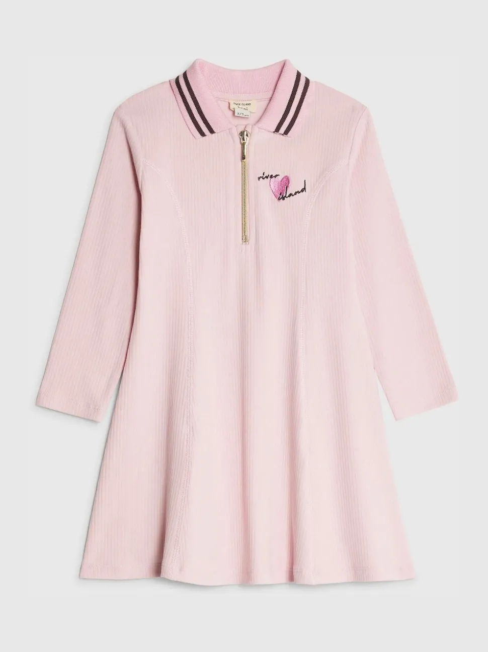 River Island Pink Long Sleeve Rib Polo Dress