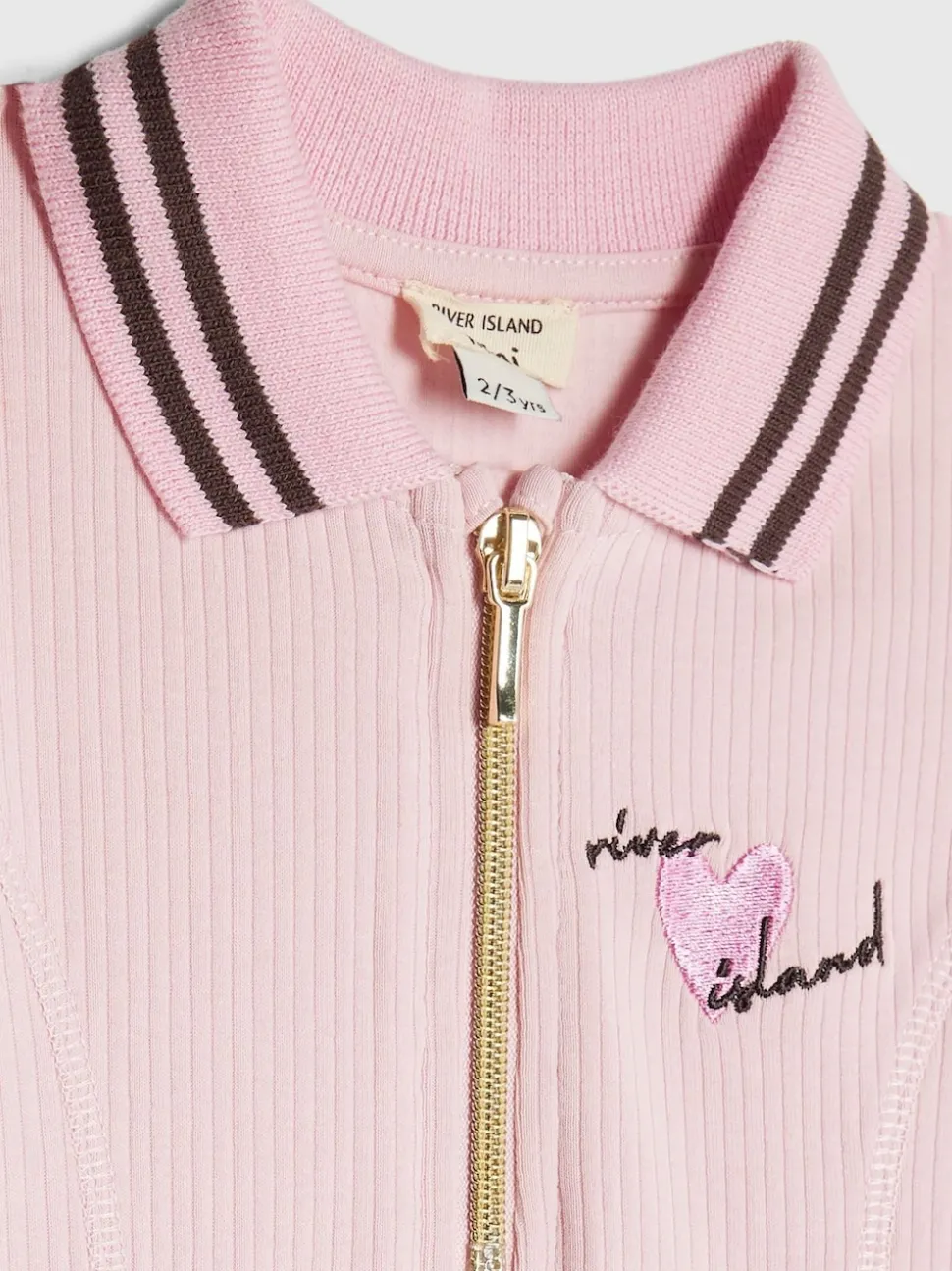 River Island Pink Long Sleeve Rib Polo Dress