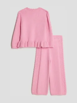 River Island Pink Long Sleeve Bow Peplum Cardigan & Trouser Set