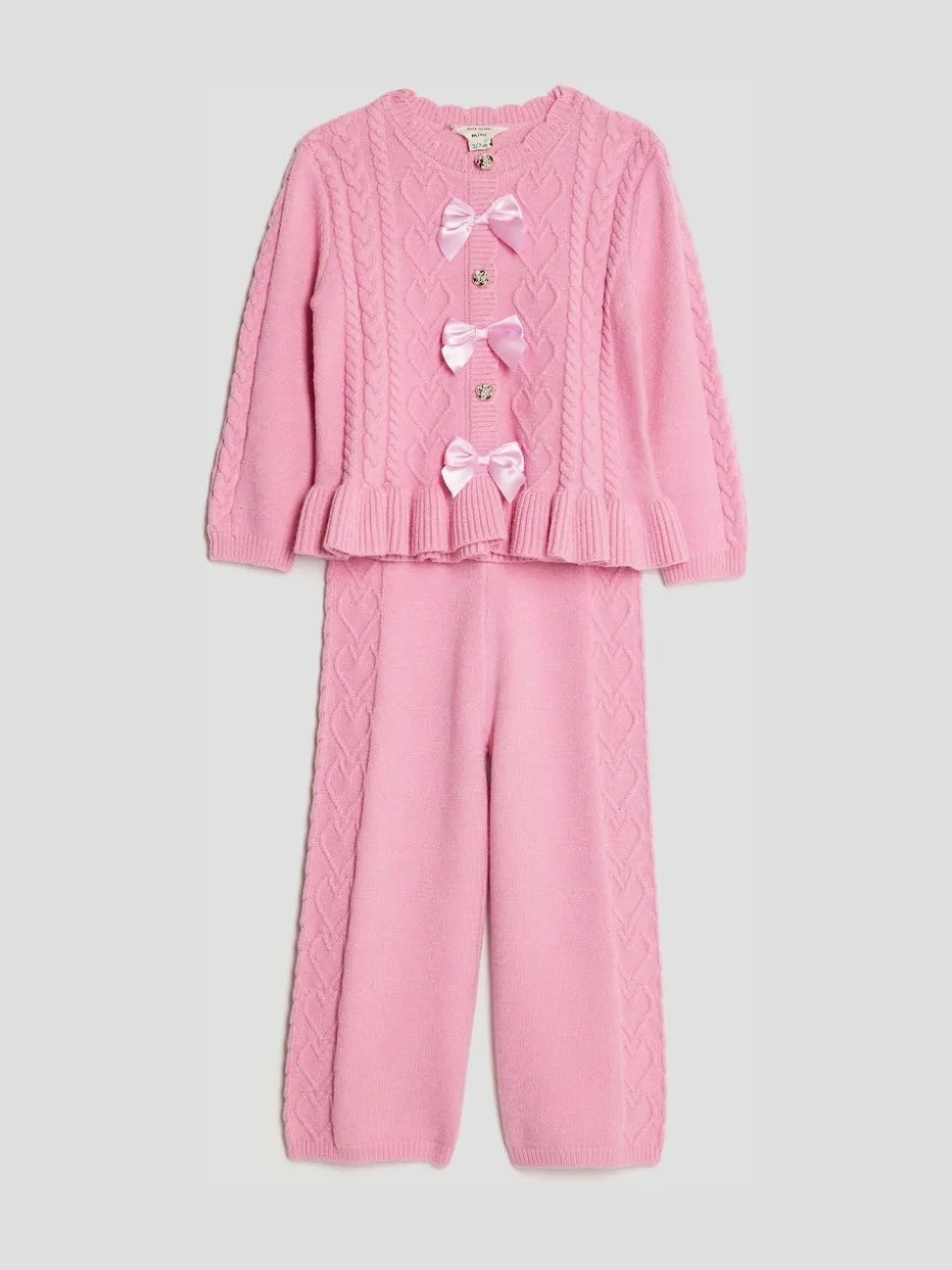 River Island Pink Long Sleeve Bow Peplum Cardigan & Trouser Set