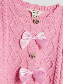 River Island Pink Long Sleeve Bow Peplum Cardigan & Trouser Set