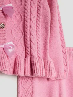 River Island Pink Long Sleeve Bow Peplum Cardigan & Trouser Set