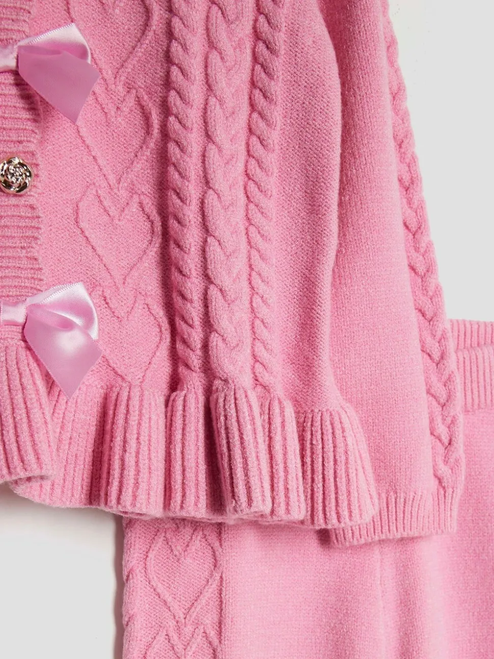 River Island Pink Long Sleeve Bow Peplum Cardigan & Trouser Set