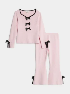 River Island Pink Long Sleeve Bow Top & Trousers Set