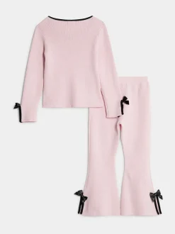 River Island Pink Long Sleeve Bow Top & Trousers Set