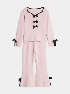 River Island Pink Long Sleeve Bow Top & Trousers Set