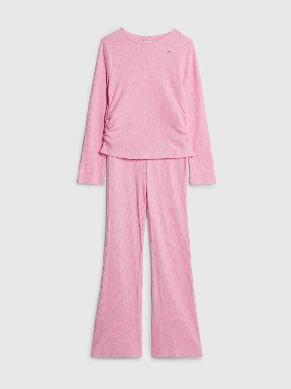 River Island Pink Long Sleeve Ruched Cosy Crop Top & Kickflare Set