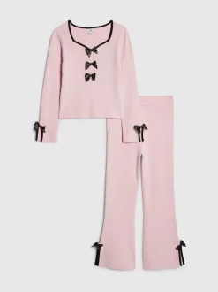 River Island Pink Long Sleeve Bow Top & Joggers Set