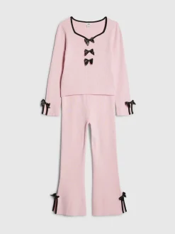 River Island Pink Long Sleeve Bow Top & Joggers Set