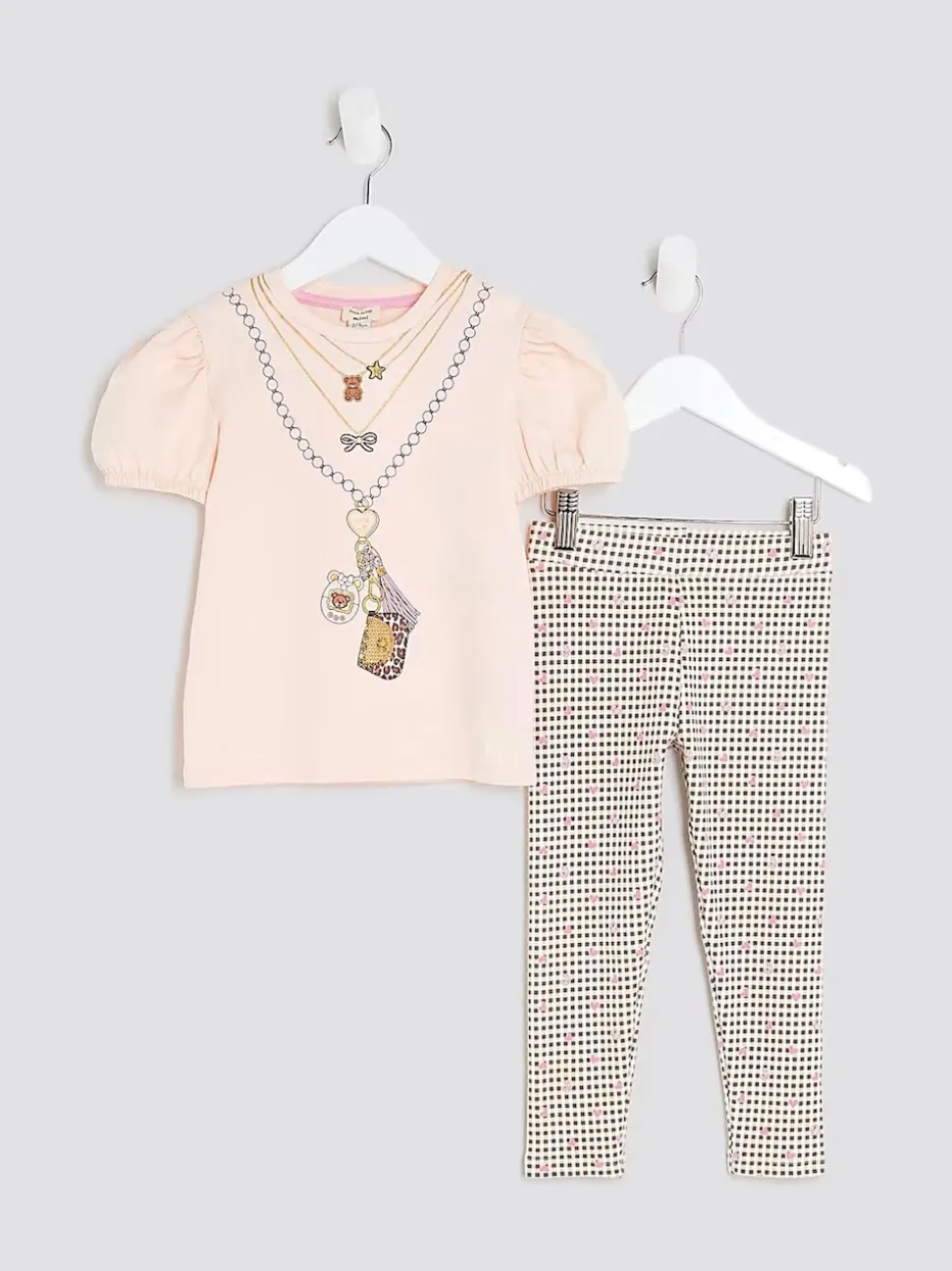 River Island Pink Necklace T-Shirt and Leggings Set