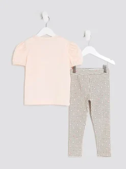River Island Pink Necklace T-Shirt and Leggings Set