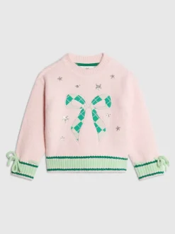 River Island Pink Nephthys Argyle Bow Jumper