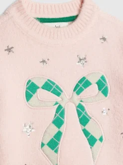 River Island Pink Nephthys Argyle Bow Jumper