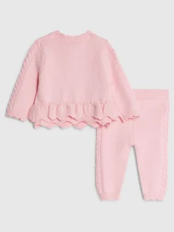 River Island Pink Peplum Knitted Bow Cardigan and Legging Set