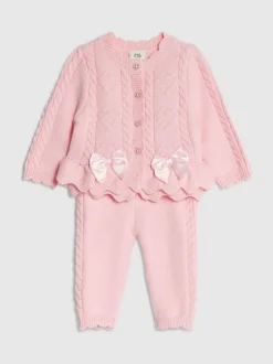 River Island Pink Peplum Knitted Bow Cardigan and Legging Set