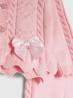 River Island Pink Peplum Knitted Bow Cardigan and Legging Set