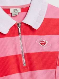River Island Pink Rugby Stripe Polo Dress