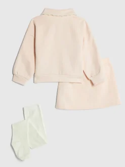 River Island Pink Younger Girls Lace Collar Sweat and Skirt Set 3 Piece