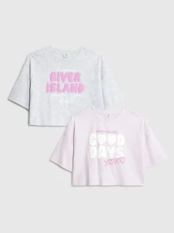 River Island Purple Girls Waistband Crop T-Shirts 2 Pack