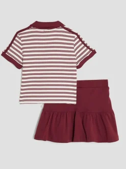 River Island Red Girls Bow Polo Shirt and Skirt Set