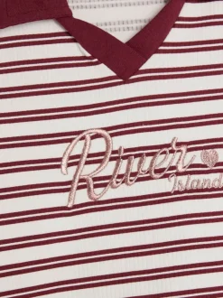 River Island Red Girls Bow Polo Shirt and Skirt Set