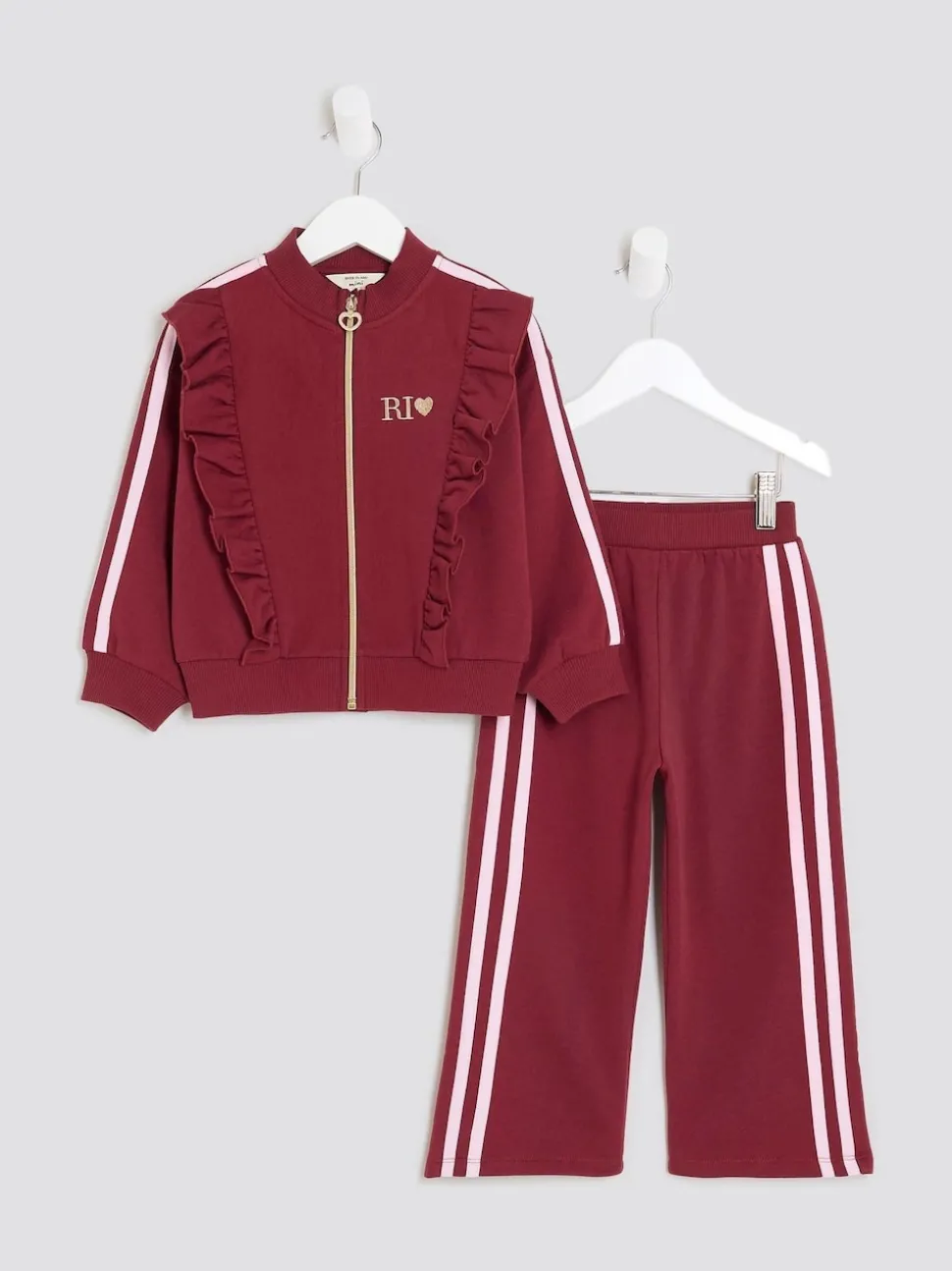 River Island Red Girls Frill Tracksuits Set