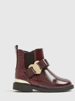 River Island Red Girls Patent Heart Bow Chelsea Boots