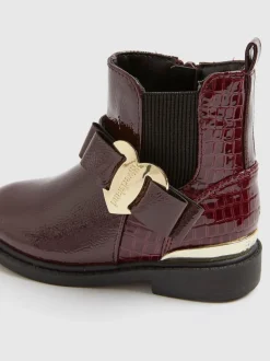River Island Red Girls Patent Heart Bow Chelsea Boots
