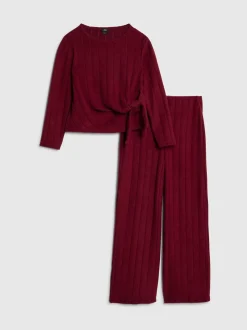River Island Red Long Sleeve Cosy Rib T-Shirt & Wide Leg Trousers Set