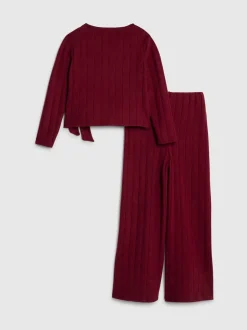 River Island Red Long Sleeve Cosy Rib T-Shirt & Wide Leg Trousers Set