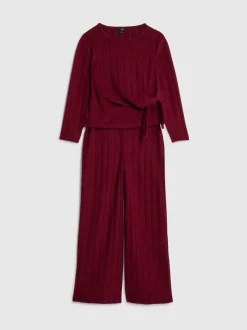 River Island Red Long Sleeve Cosy Rib T-Shirt & Wide Leg Trousers Set