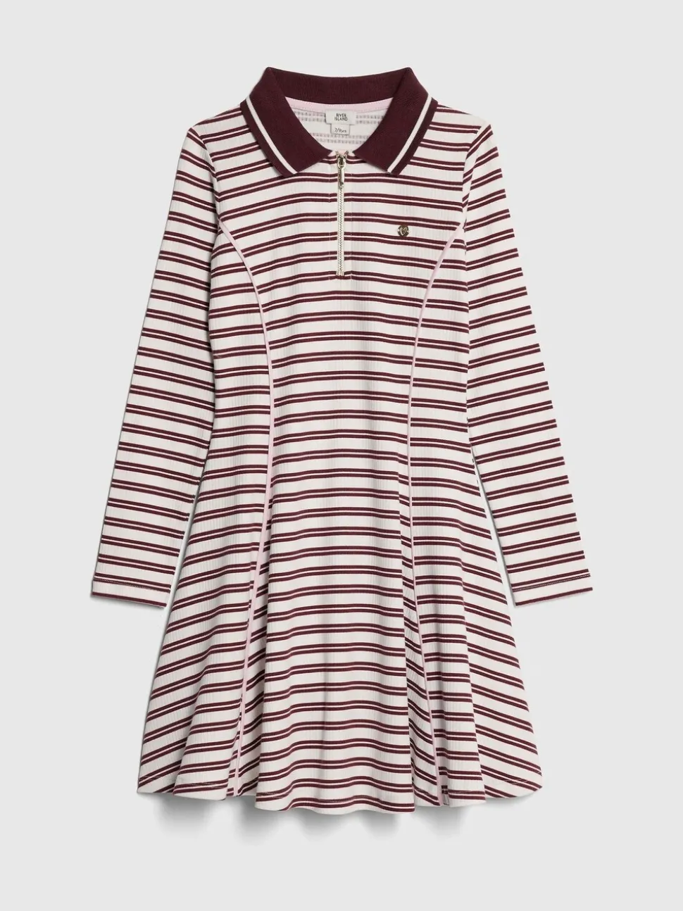 River Island Red Long Sleeve Stripe Polo Dress