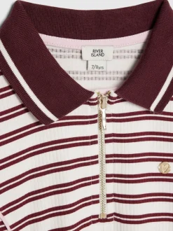 River Island Red Long Sleeve Stripe Polo Dress