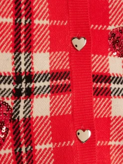 River Island Red Tartan Sequin Cardigan & Skirt Set
