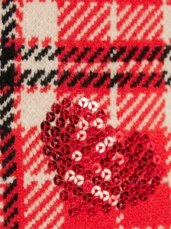 River Island Red Tartan Sequin Cardigan & Skirt Set